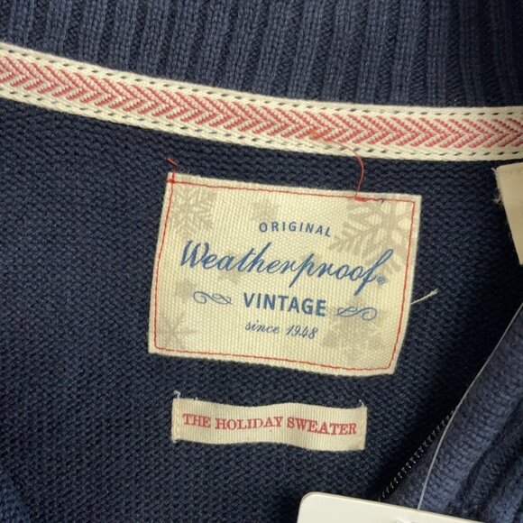 NEW Weatherproof Vintage Men's XL Navy Holiday Sweater 100% Cotton Nordic 1/4Zip - Picture 5 of 8